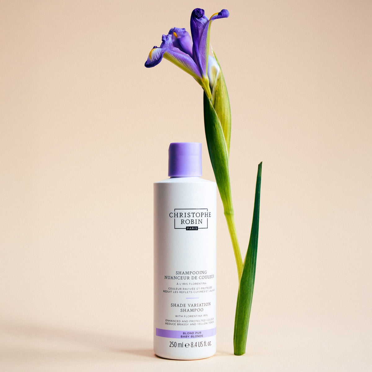 Textura y envase del champú matizador Christophe Robin con iris florentina - BeautifyBox